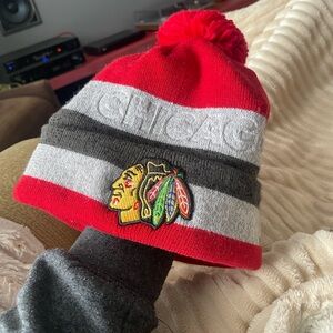 Chicago Blackhawks Red & Gray Beanie Hat with Pom Pom